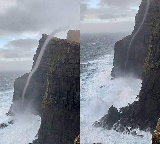 丹麦反重力瀑布 逆流而上冲过绝壁 专家称是“海龙卷风”